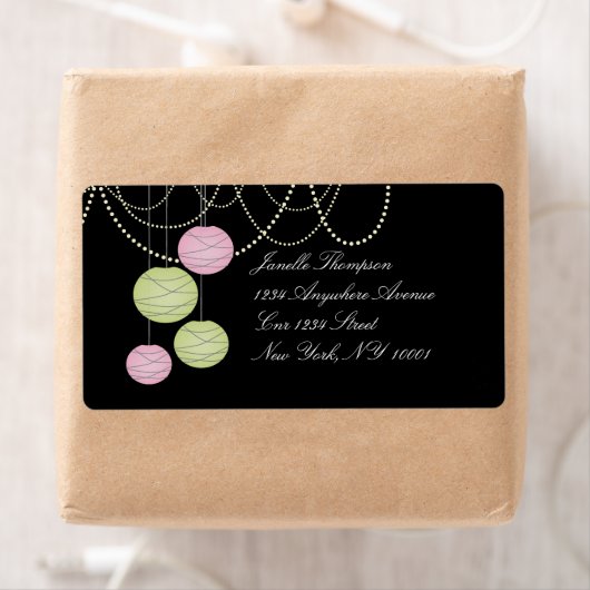 Lanternes de papier vert rose Étiquette de adresse (En situation)