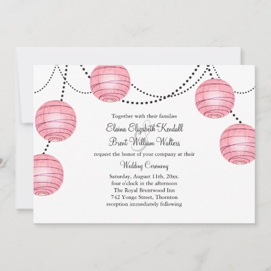 Lanternes en Faire-part de mariage rose (Devant)
