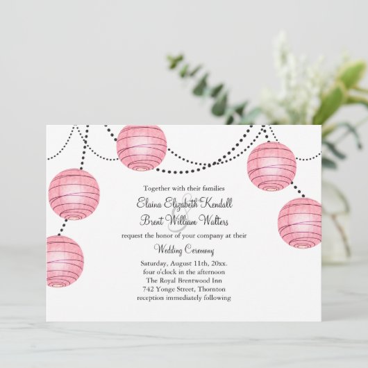 Lanternes en Faire-part de mariage rose (Debout devant)
