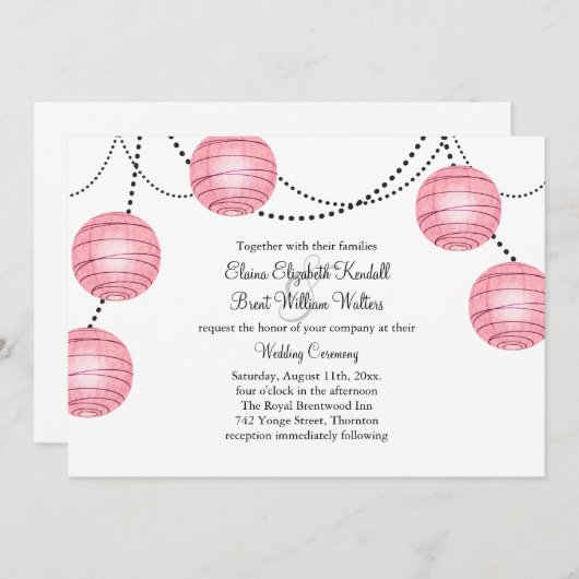Lanternes en Faire-part de mariage rose (Devant / Derrière)