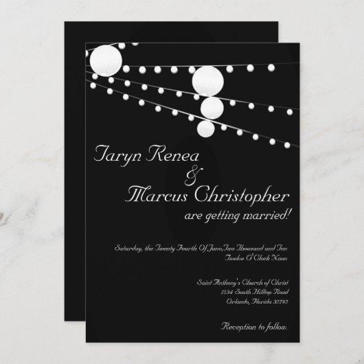 Lanternes en papier 5x7 Faire-part de mariage noir (Devant / Derrière)