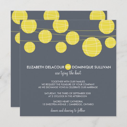 Lanternes en papier à pendage jaune Faire-part de  (Devant / Derrière)