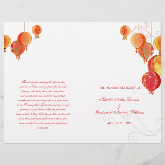 Lanternes en papier rouge Mariage blanc Bi program (Devant)