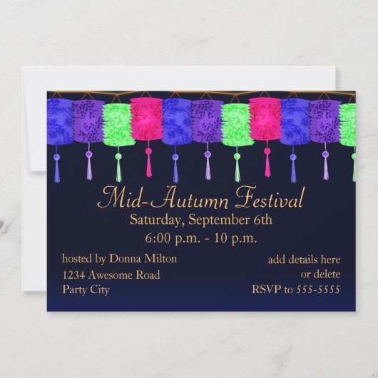 Lanternes et Pleine lune Invitation (Devant)