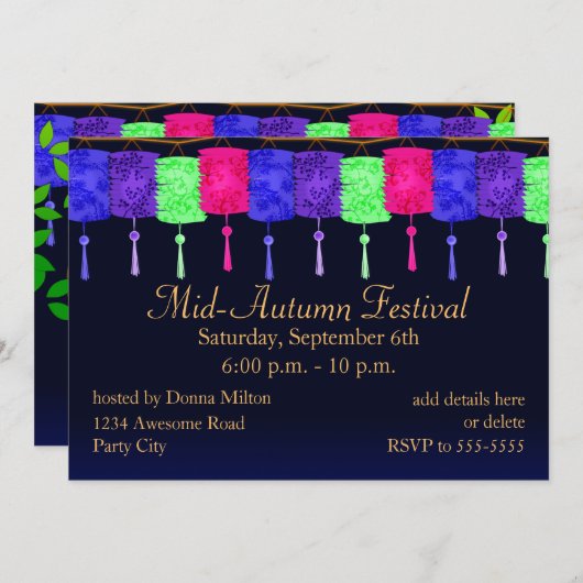 Lanternes et Pleine lune Invitation (Devant / Derrière)