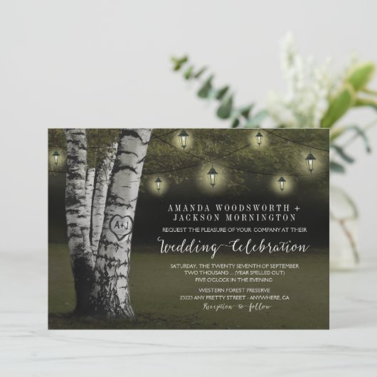 Lanternes + Invitations rustiques de mariage (Debout devant)