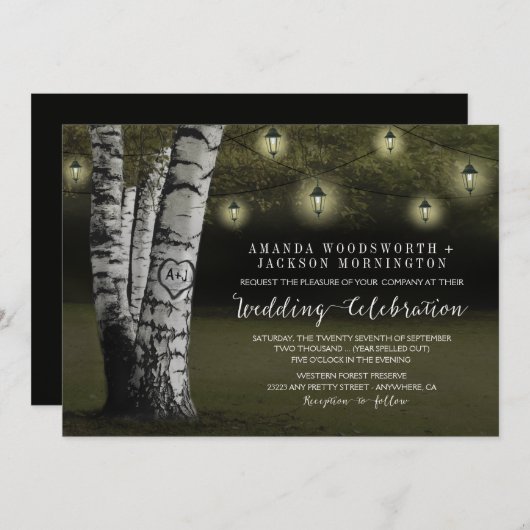 Lanternes + Invitations rustiques de mariage (Devant / Derrière)