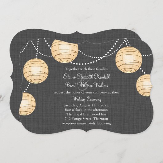 Lanternes sur Burlap gris Faire-part de mariage 2 (Devant / Derrière)