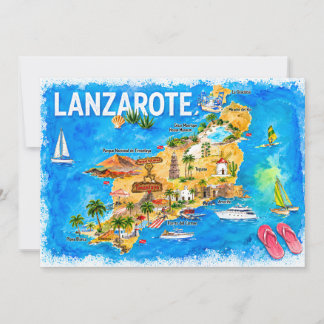 Lanzarote Canarische Eilanden Spanje Geïllustreerd Kaart