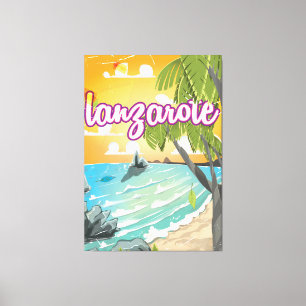 Lanzarote vintage reiskaart cartoon canvas afdruk
