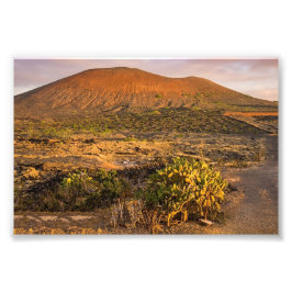 Lanzarote Vulkanische Wijngaard en Caldera bij Zon Foto Afdruk