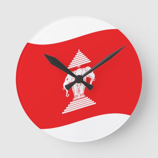 Lao Erawan Three Headed Elephant Flag Wave Ronde Klok (Voorkant)