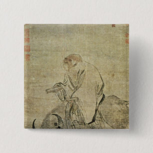 Lao-tzu rijdt met zijn ox, Chinees, Ming Dynasty Vierkante Button 5,1 Cm