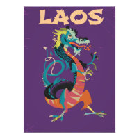 Laos Draak vintage stijl reisposter