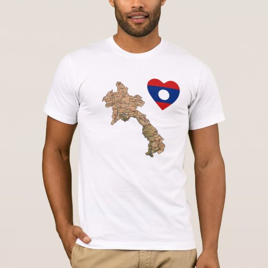 Laos Drapeau Coeur et carte T-shirt (Devant)
