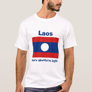 Laos Flag + Map + Tekst T-Shirt
