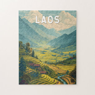 Laos Illustratie Reis Kunst Vintage Legpuzzel