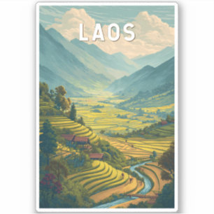 Laos Illustratie Reis Kunst Vintage Sticker