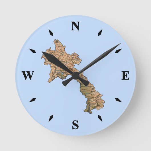 Laos Map Clock Ronde Klok (Voorkant)
