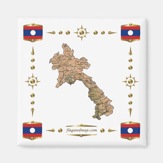 Laos Map + Flags Magnet Magneet (Voorkant)