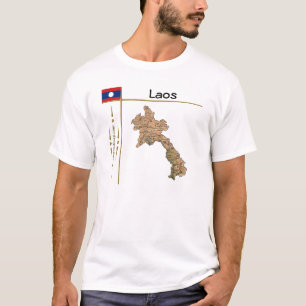 Laos Map + Vlag + Titel T-Shirt