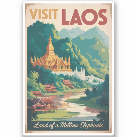 Laos Pha That Luang Illustration Travel Art Sticker (Voorkant)