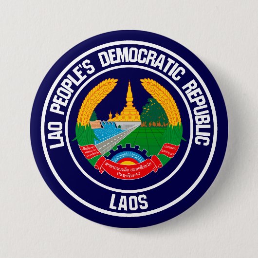 Laos Round Emblem Ronde Button 7,6 Cm (Voorkant)