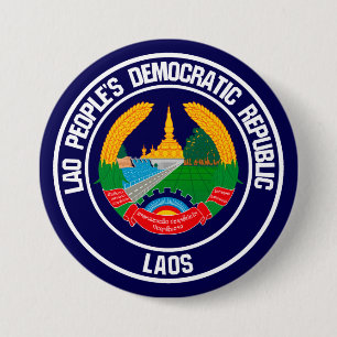 Laos Round Emblem Ronde Button 7,6 Cm
