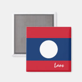 Laos vlag en Laos reizen, vakantie/sport Magneet (Voorkant / Achterkant)