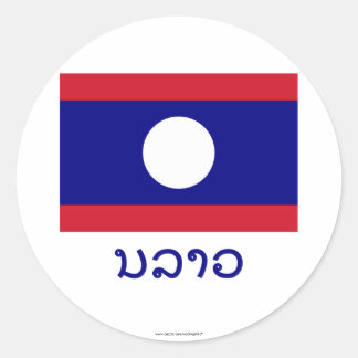 Laos Vlag met Naam in Laos Ronde Sticker