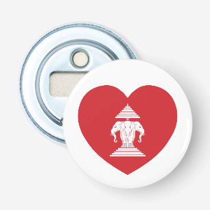 Laotian Erawan 3 Headed Elephant Heart Flag Button Flesopener