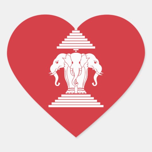 Laotian Erawan 3 Headed Elephant Heart Flag Hart Sticker (Voorkant)