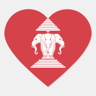 Laotian Erawan 3 Headed Elephant Heart Flag Hart Sticker