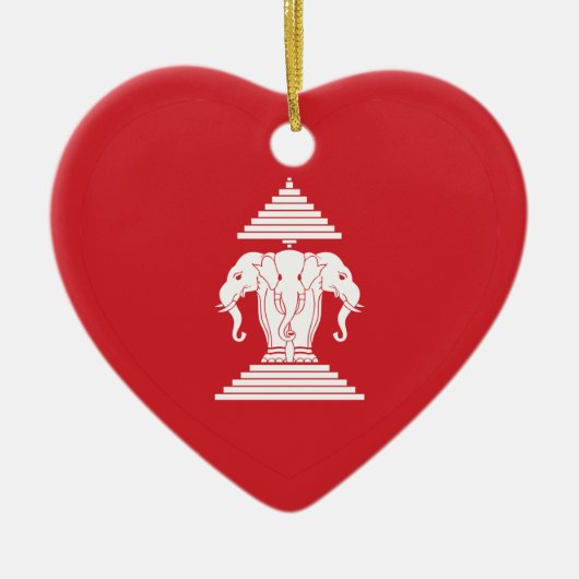 Laotian Erawan 3 Headed Elephant Heart Flag Keramisch Ornament (Voorkant)