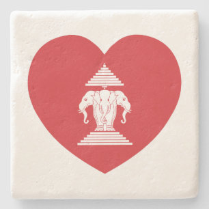 Laotian Erawan 3 Headed Elephant Heart Flag Stenen Onderzetter