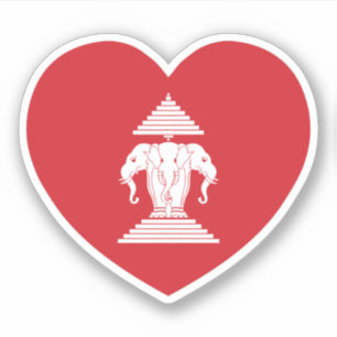 Laotian Erawan 3 Headed Elephant Heart Flag Sticker