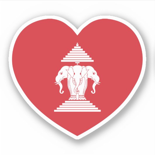 Laotian Erawan 3 Headed Elephant Heart Flag Sticker (Voorkant)