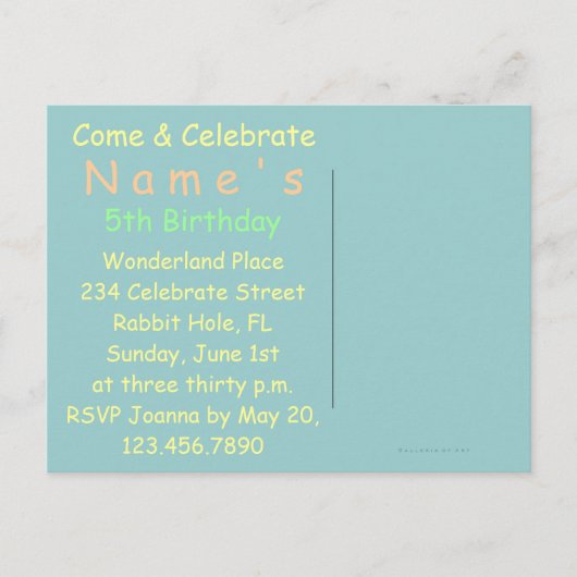 Lapin à Alice au pays des merveilles ~ Carte posta (Devant)