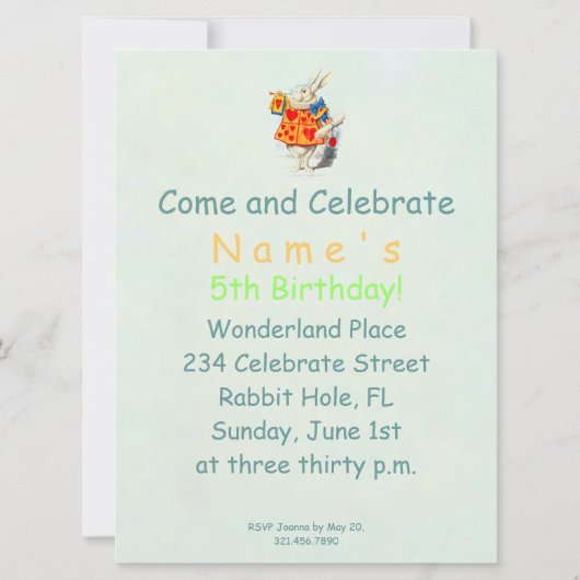 Lapin à Alice Wonderland ~ Invitation (Dos)