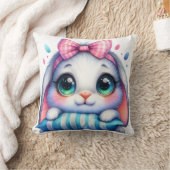 Lapin à ruban rose avec oreiller rayé (Couverture)