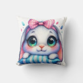 Lapin à ruban rose avec oreiller rayé (Recto)