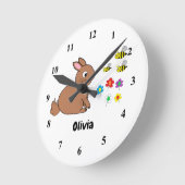 Lapin, abeilles et fleurs sur une horloge acryliqu (Angle)