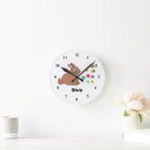 Lapin, abeilles et fleurs sur une horloge acryliqu (Maison)