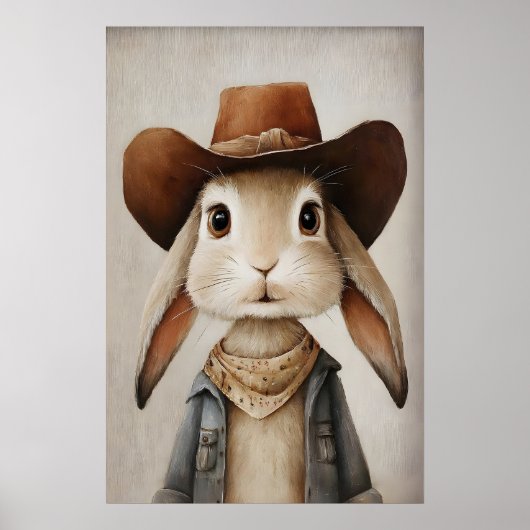 Lapin au chapeau de cowboy imprimé, Art mural lapi (Devant)