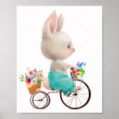 Lapin au vélo fleuri aquarelle | Impression murale (Devant)