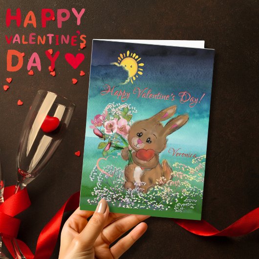 Lapin aux fleurs Carte de la Saint-Valentin