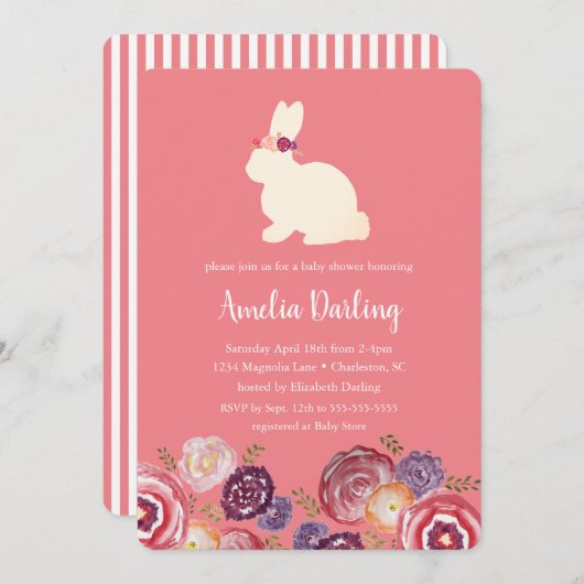 Lapin avec Fleurs Baby shower Headband Invitation (Devant / Derrière)
