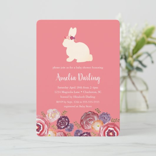 Lapin avec Fleurs Baby shower Headband Invitation (Debout devant)