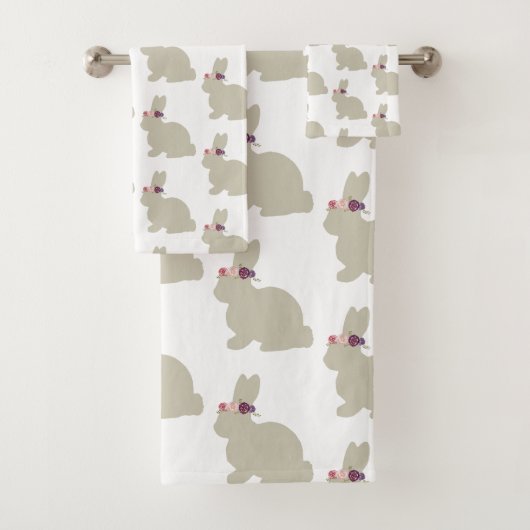 Lapin avec Fleurs Peinture Motif Serviette Ensembl (En situation)