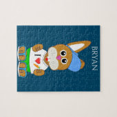 Lapin avec puzzle casquette avec le nom de l'Enfan (Horizontal)